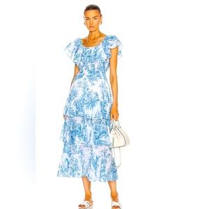 RHODE Ash Toile print ruffle dress. Size XS. Fits a size 2-4